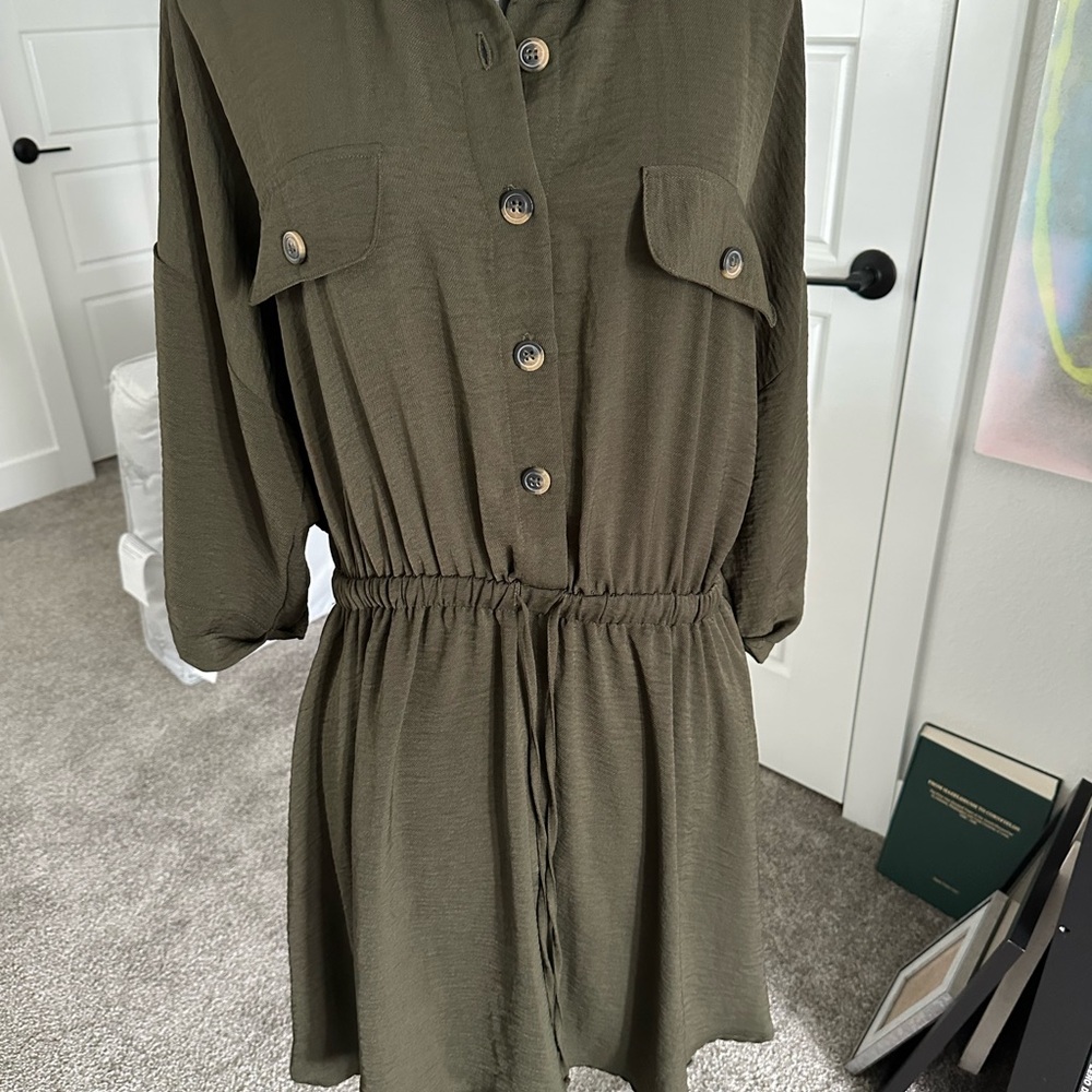 Emma & Michele Olive Button-Down Dress